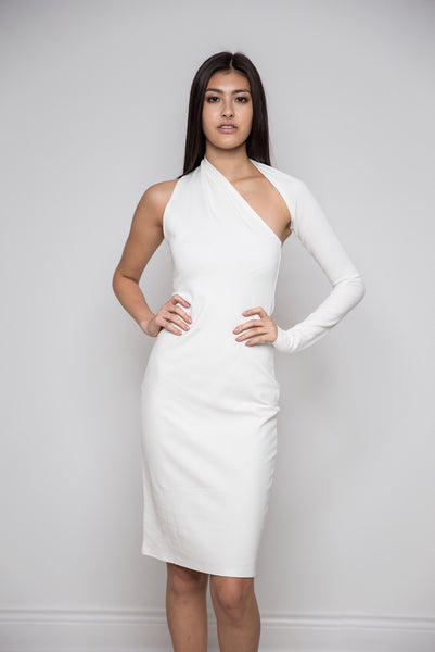 Elegant One Shoulder Dress in Off White ...